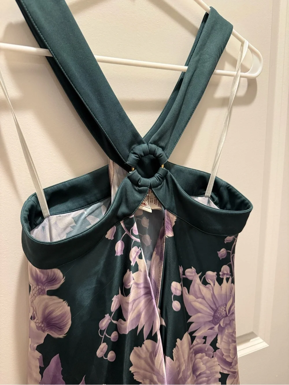 Floral Halter Maxi Dress in Dark Green and Lavender